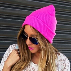 New Neon Hot pink cuffed beanie